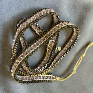 Noonday Collection Wrap Bracelet Pink Crystal Antique Gold